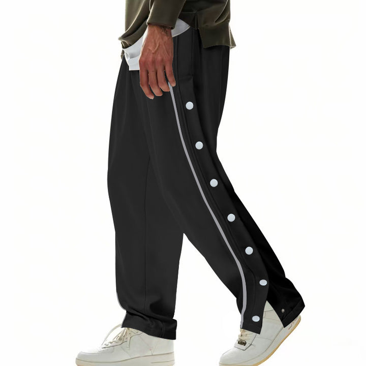 Men's wide training pants with side snap button placket, contrast stripes, elastic waistband, and straight leg Mune Fashion