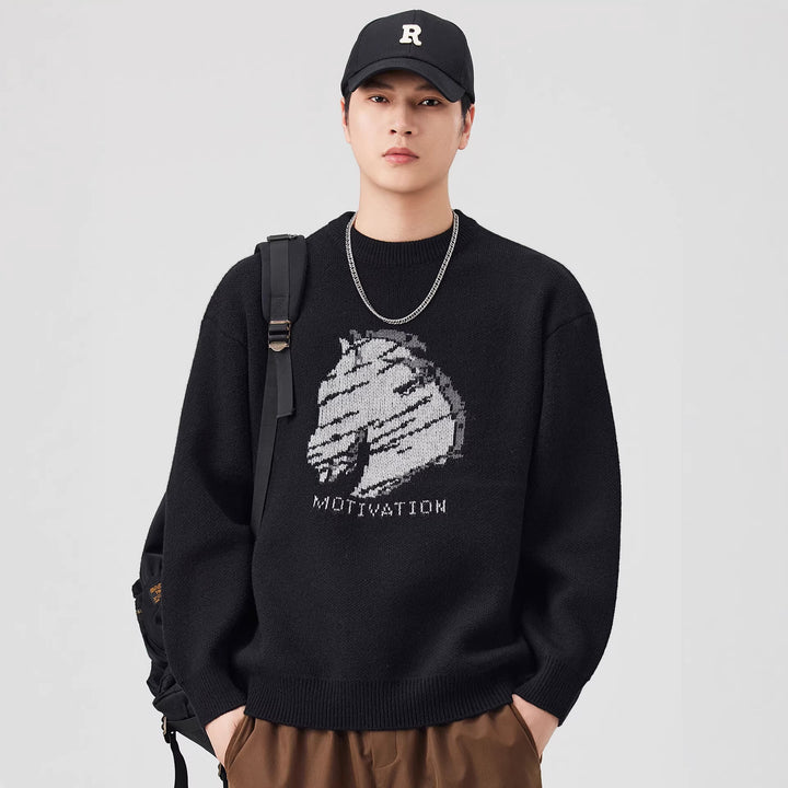Damen Oversize-Strickpullover mit Intarsienmotiv und Rundhalsausschnitt Mune Fashion
