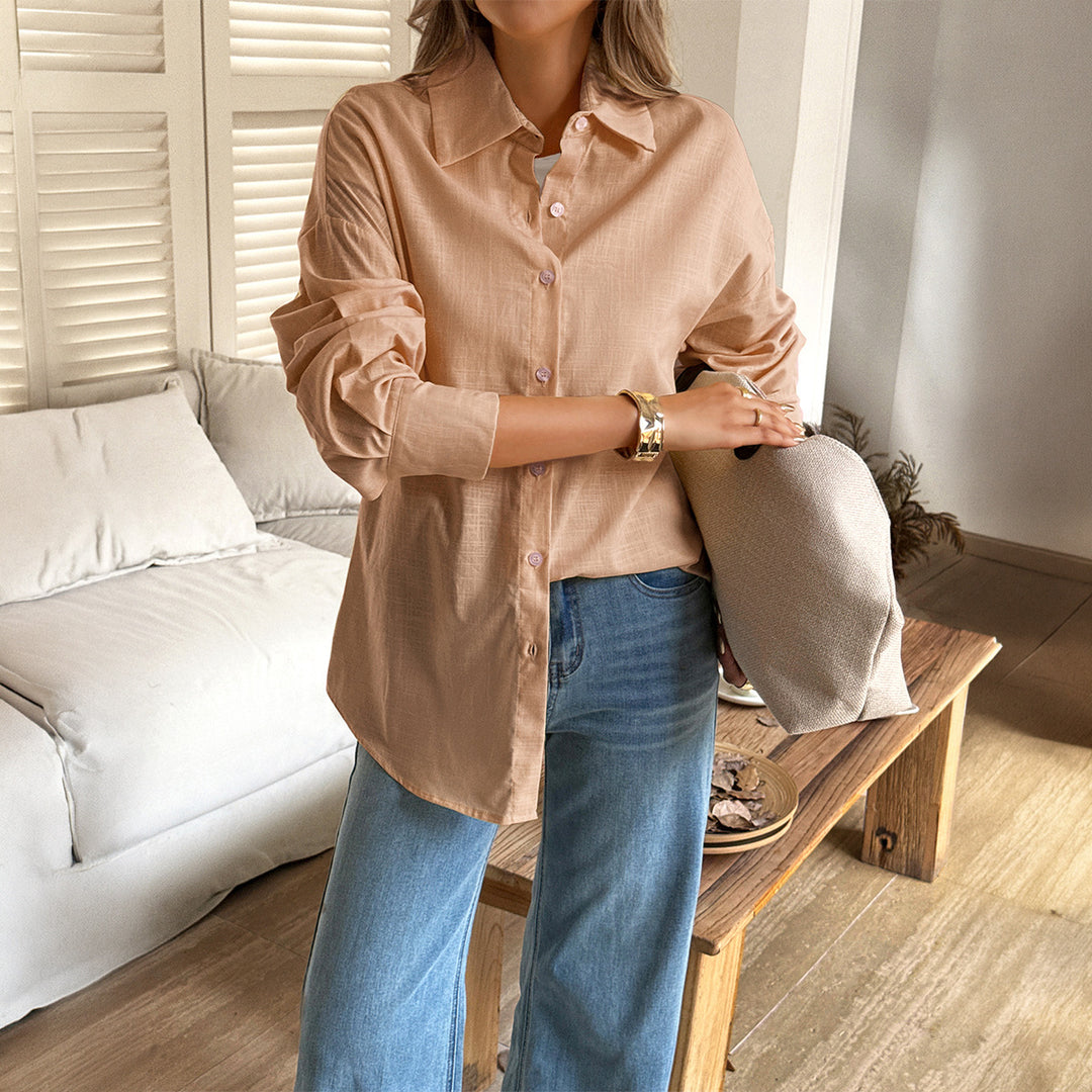 Women's oversized linen shirt blouse with boxy cut and concealed button placket Mune Fashion