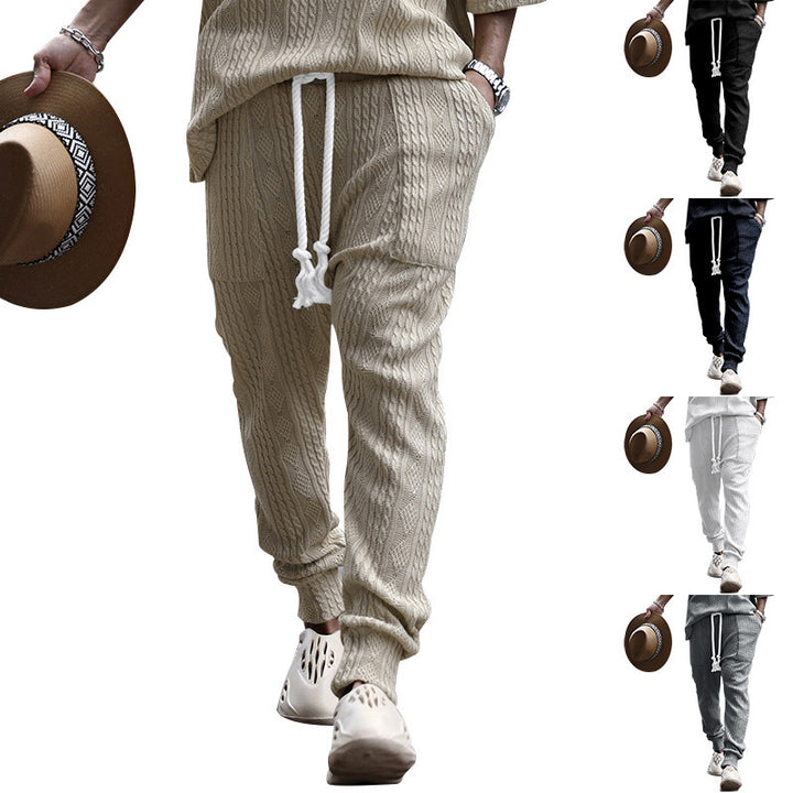 Men's Structured Knit Jogging Pants with Drawstring, Decorative Cord & Elastic Ankle Cuffs Mune Fashion