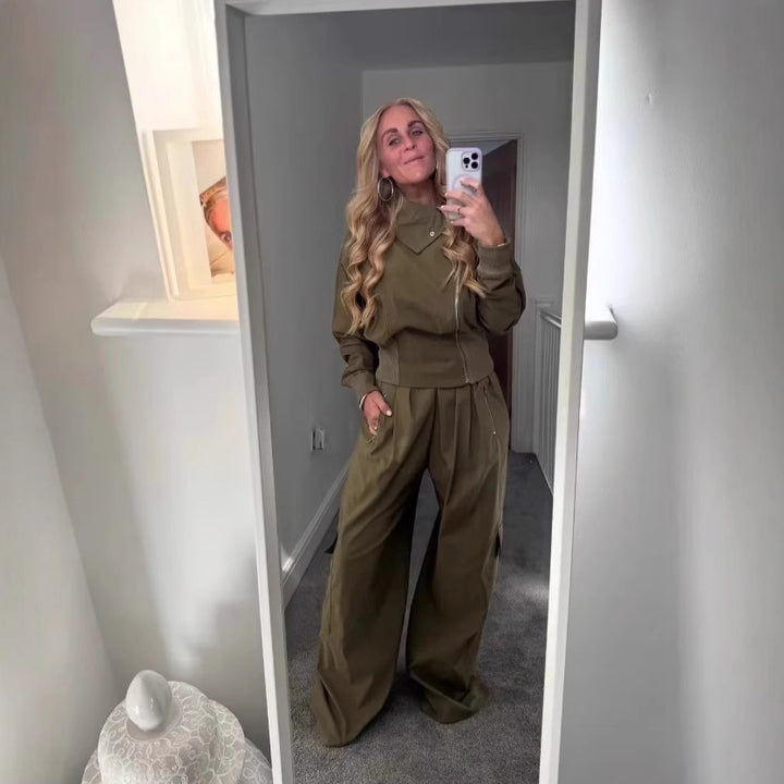 Women 50+ asymmetrical utility bomber jacket with funnel neck and wide ribbed waistband Mune Fashion