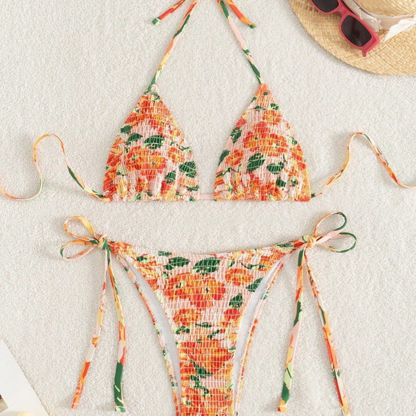 Women's Triangle Bikini with Floral Gatherings Mune Fashion
