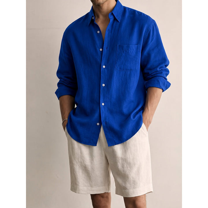 Men's Lightweight Linen-Cotton Shirt with Chest Pocket and Relaxed Fit Mune Fashion