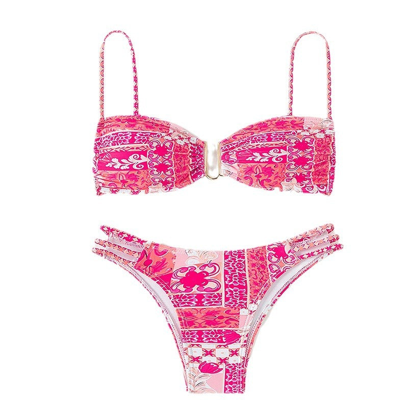 Women's bandeau bikini with sophisticated ruffle details and elegant pattern Mune Fashion