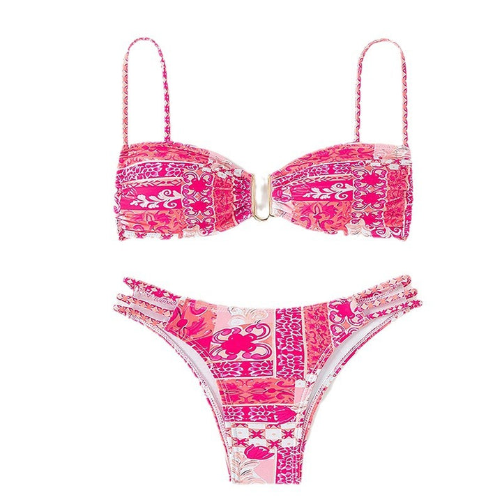 Women's bandeau bikini with sophisticated ruffle details and elegant pattern Mune Fashion