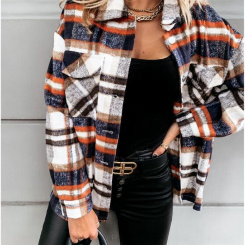 Women Oversized Check Shirt Jacket with Snap Buttons and Patch Chest Pockets Mune Fashion