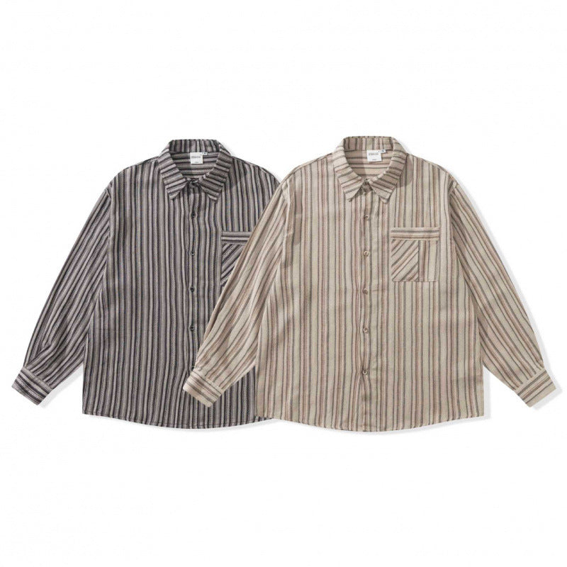 Unisex Oversize-Longsleeve Shirt with Vertical Striped Pattern and Chest Pocket Mune Fashion