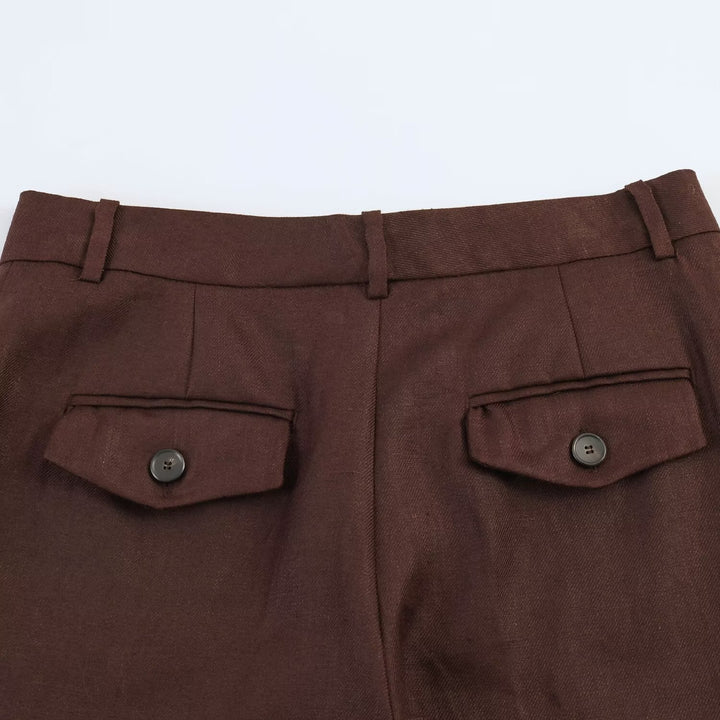 Women's straight-cut linen blend pants with a high waistband, crease and side pockets Mune Fashion
