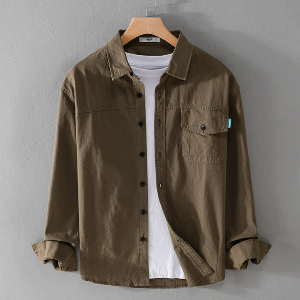 Men's vintage-inspired worker overshirt made of cotton blend with chest flap and relaxed fit Mune Fashion