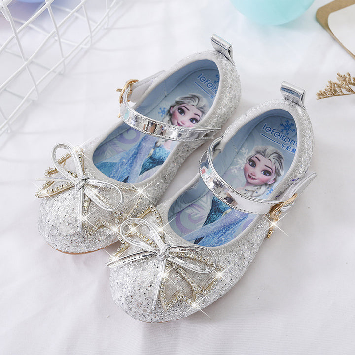 Girl Glittering Ballerina Shoes with Bow and Rhinestone Decorations Mune Fashion