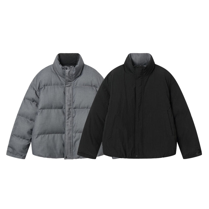 Unisex Reversible Puffer Jacket Short with High Stand-Up Collar and Concealed Closure Mune Fashion