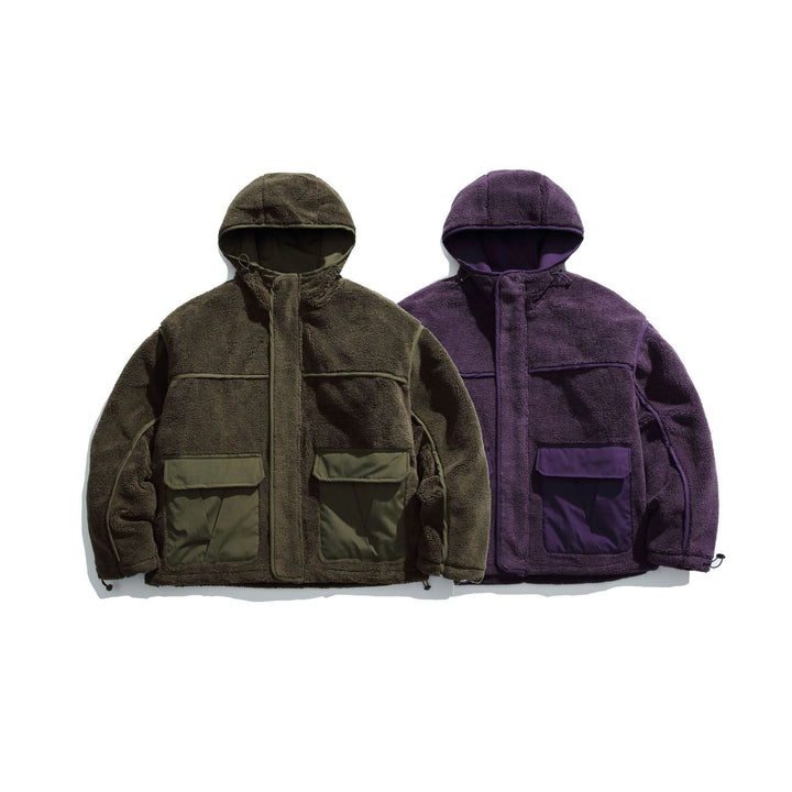 Unisex Insulated Fleece Utility Jacket with Hood and XXL Flap Pockets Mune Fashion