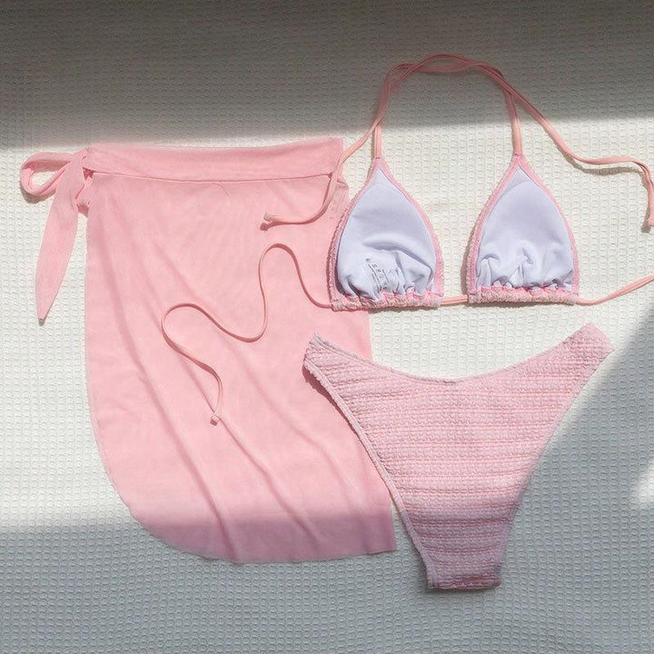 Women's bikini set with elegant wrap skirt and deep V-neck Mune Fashion