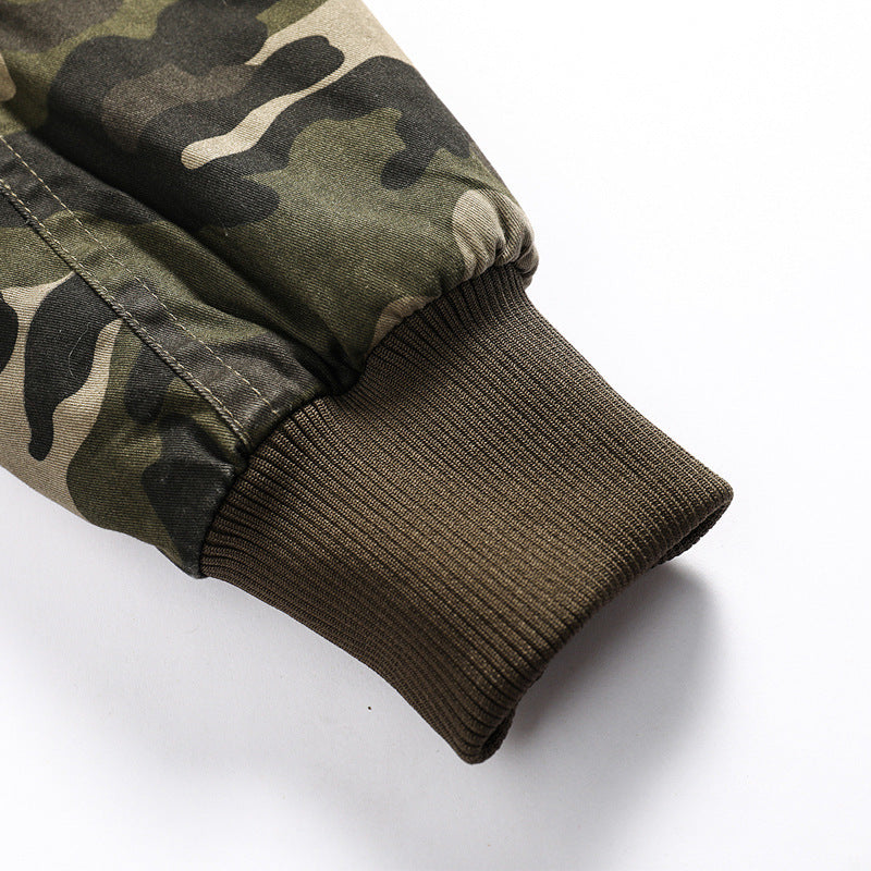 Men's Hooded Camouflage Field Jacket with Teddy Lining, Multiple Pockets and Ribbed Cuffs Mune Fashion