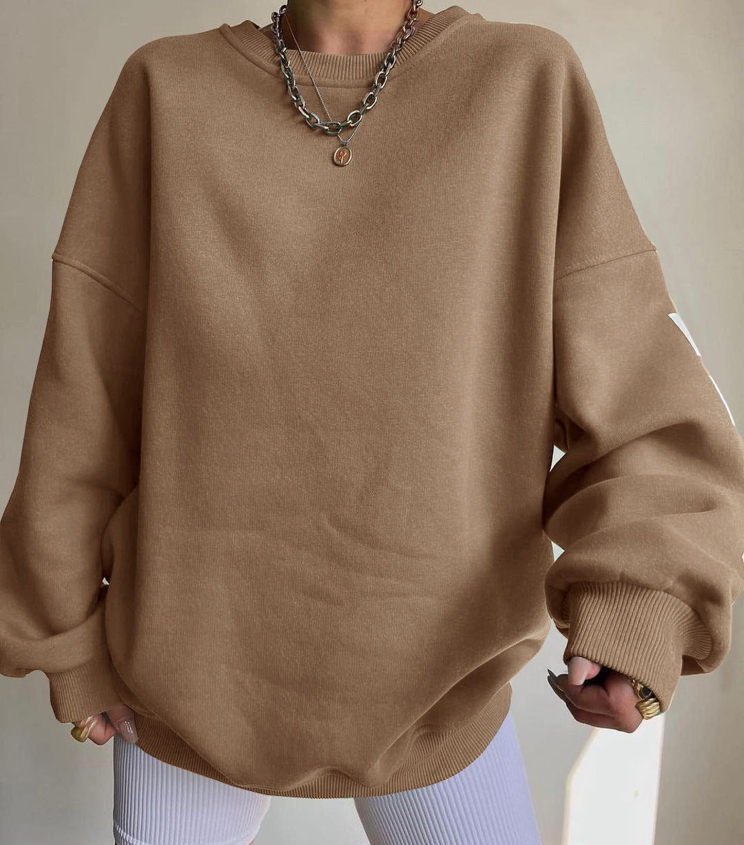Women's Oversized Sweatshirt with Block Print Sleeves and Wide Drop Shoulder Cut Mune Fashion
