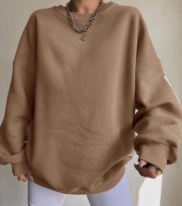 Women's Oversized Sweatshirt with Block Print Sleeves and Wide Drop Shoulder Cut Mune Fashion