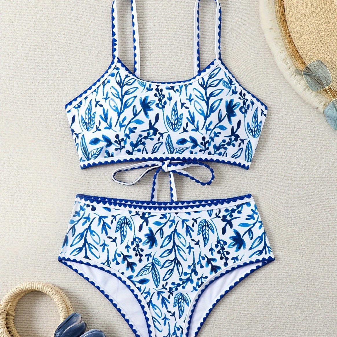 Ladies High-Waisted Bikini Set with Floral Design Mune Fashion