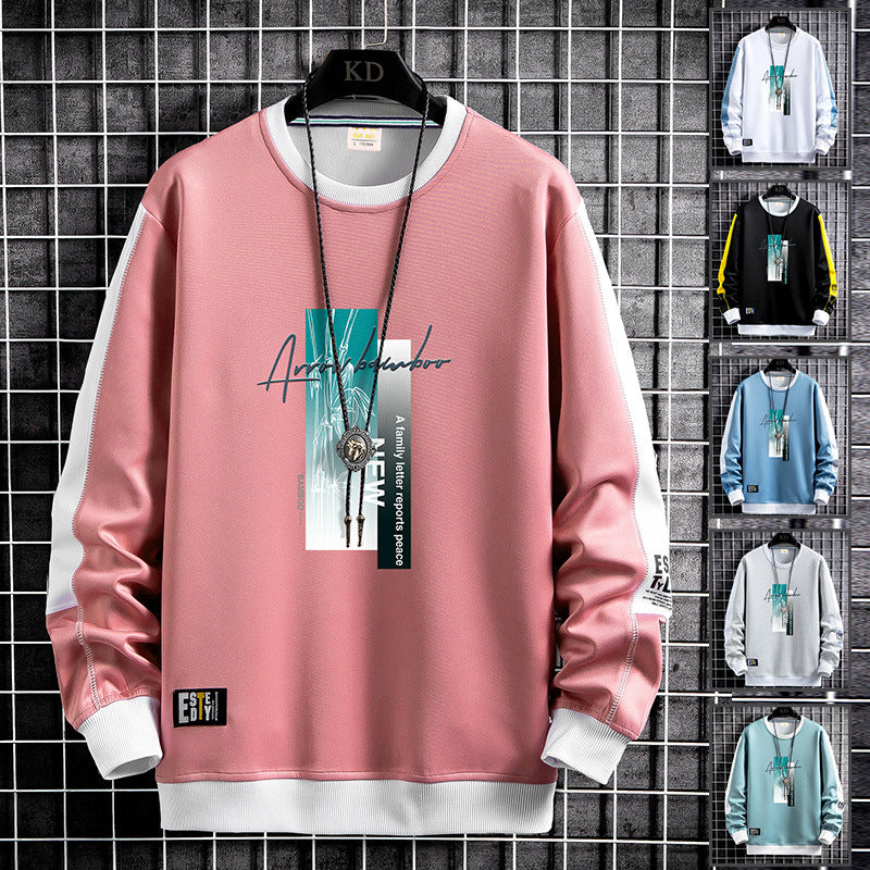 Men's sporty-urban round neck sweatshirt with contrasting sleeves, ribbed cuffs & front graphic print Mune Fashion