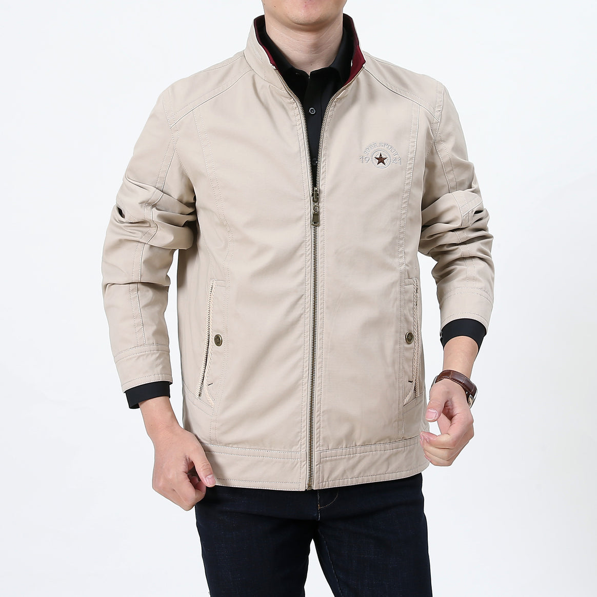 Men's lightweight transitional jacket with quilted shoulder yoke and zipper Mune Fashion