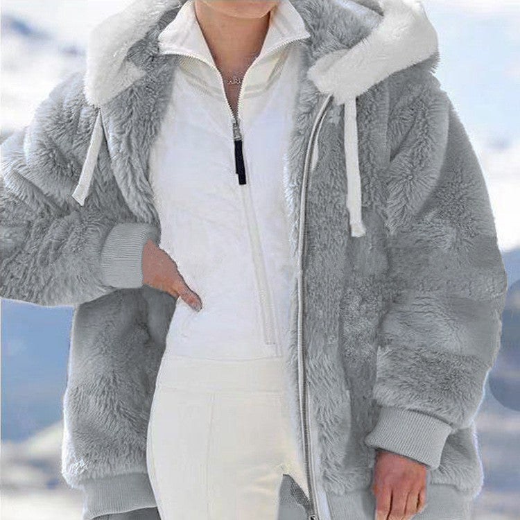 Women's cozy hooded teddy jacket with padded lining and ribbed cuffs Mune Fashion