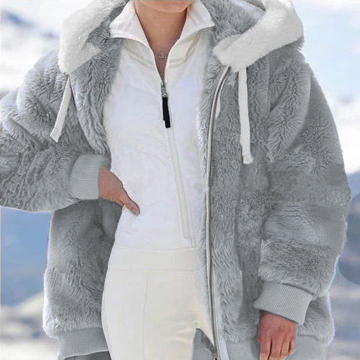 Women's cozy hooded teddy jacket with padded lining and ribbed cuffs Mune Fashion