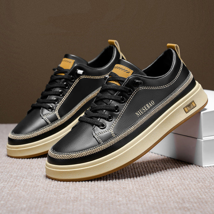 Women's Fashionable Leather Sneakers with Comfortable Cushioning and Slip-Resistant Sole Mune Fashion