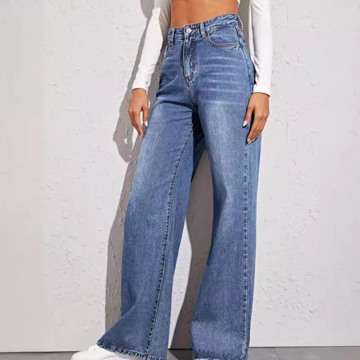 Women's high-waisted wide denim jeans with extra wide leg and raw hem Mune Fashion