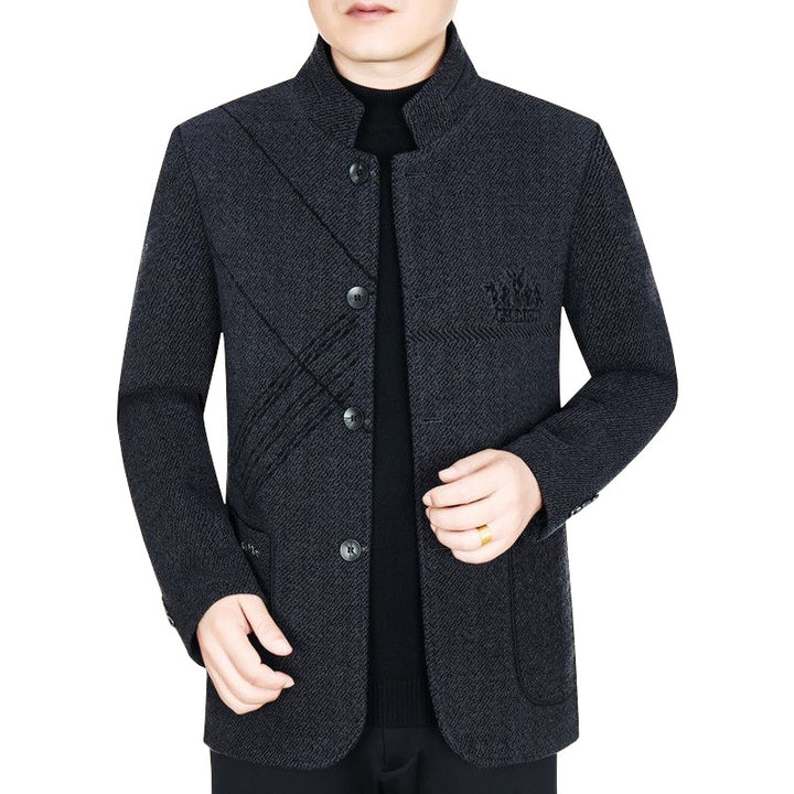 Men's Stand Collar Coat made of textured wool blend with slim silhouette Mune Fashion