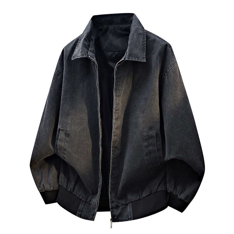 Men's oversized casual bomber jacket made of cotton blend with zipper, stand collar, and elastic cuffs Mune Fashion