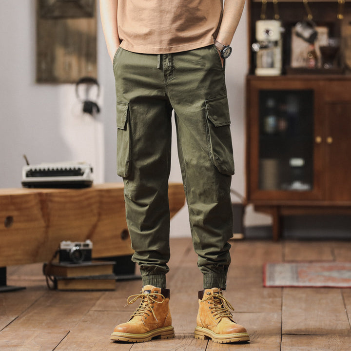 Men's Tactical-Style Cargo Joggers with Drawstring Waistband, Large Flap Pockets, and Ribbed Leg Openings Mune Fashion