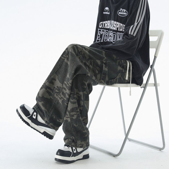 Men's Loose Camouflage Cargo Pants with Long Tunnel Drawstrings and Utility Loops Mune Fashion