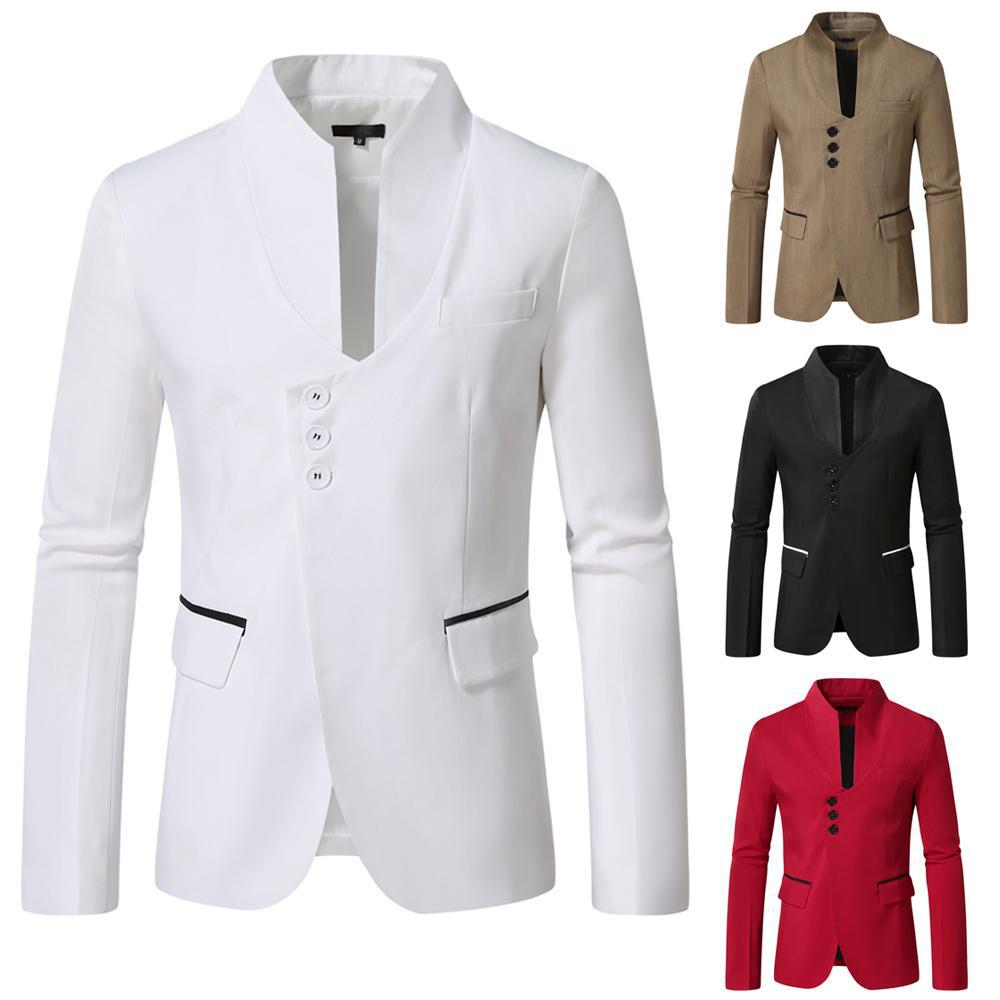 Men's nan asymmetrical blazer with stand collar, three buttons and slim fit as well as piped pockets Mune Fashion