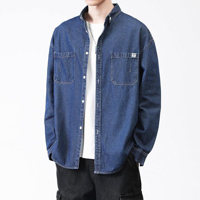 Men's Oversized Denim Shirt Jacket with Chest Pockets and Button-Down Collar Mune Fashion