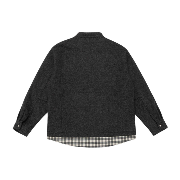 Unisex Short Cut Wool Blend Blouson with Stand-Up Collar and Checked Interior Band Mune Fashion