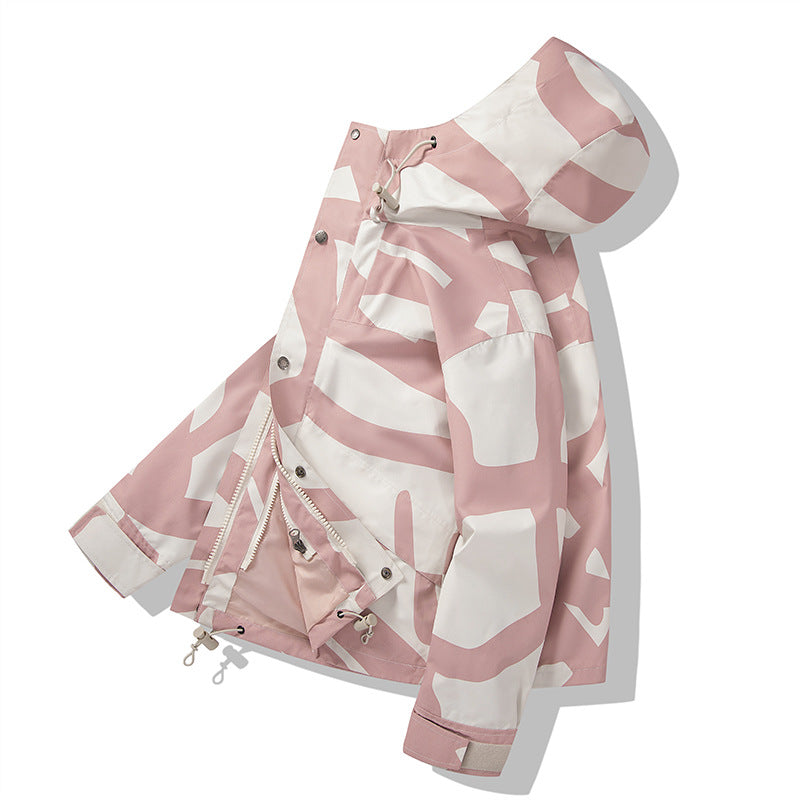 Women's Fashionable Transitional Jacket with Hood and Unique Print Mune Fashion