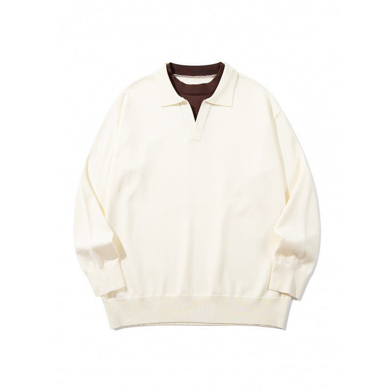 Unisex Oversize fine knit pullover with open Henley neckline and contrasting inner collar Mune Fashion