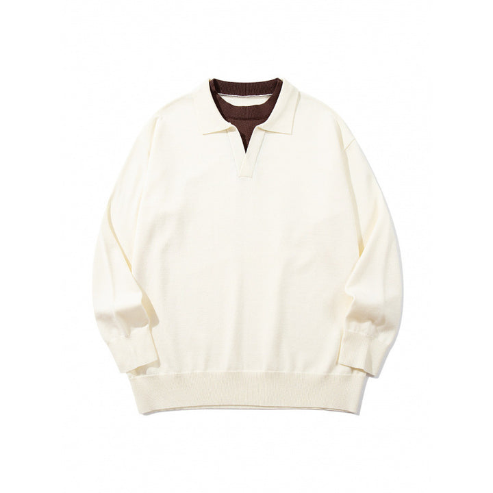 Unisex Oversize fine knit pullover with open Henley neckline and contrasting inner collar Mune Fashion