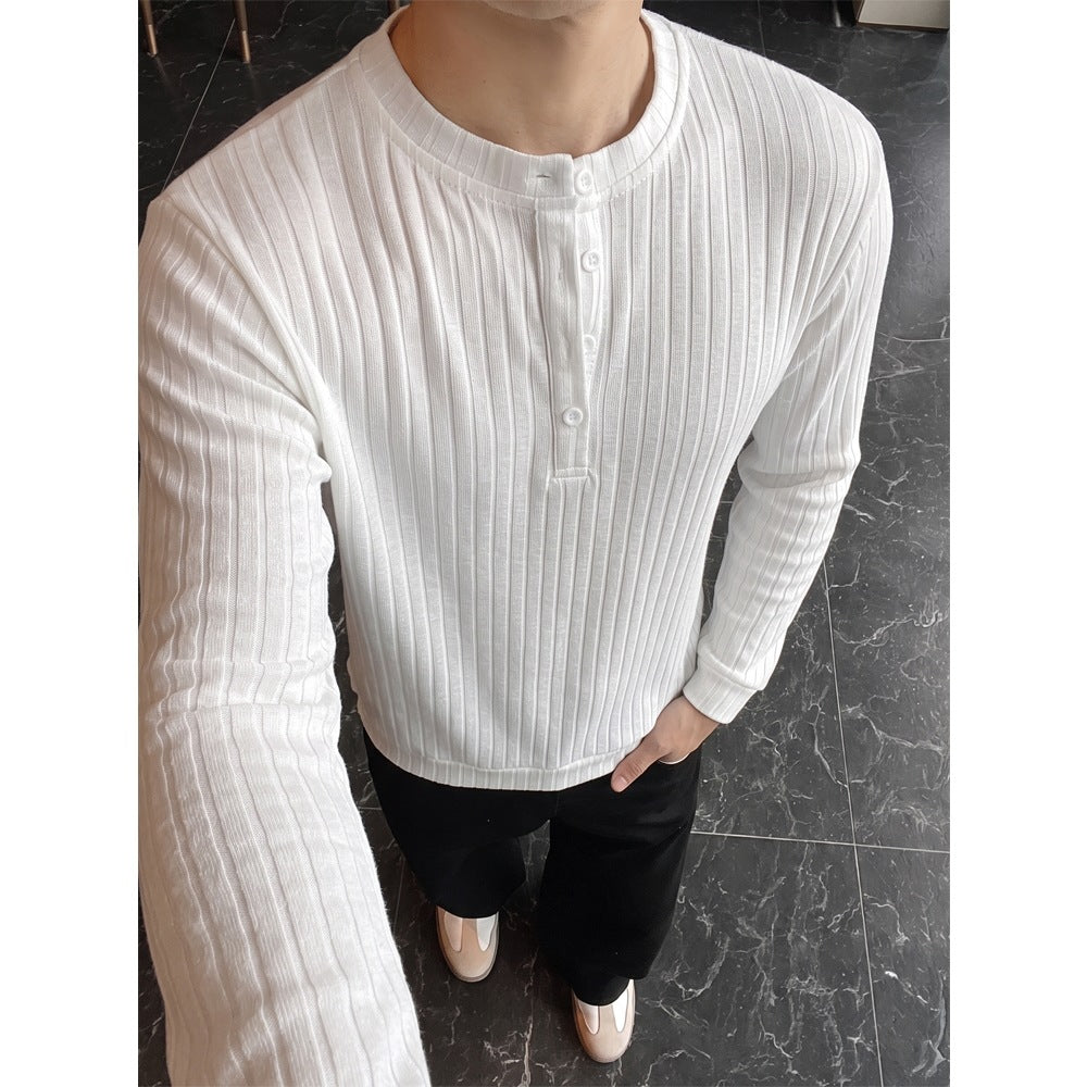 Men's fine structure Henley with stand-up collar and decorative button placket Mune Fashion