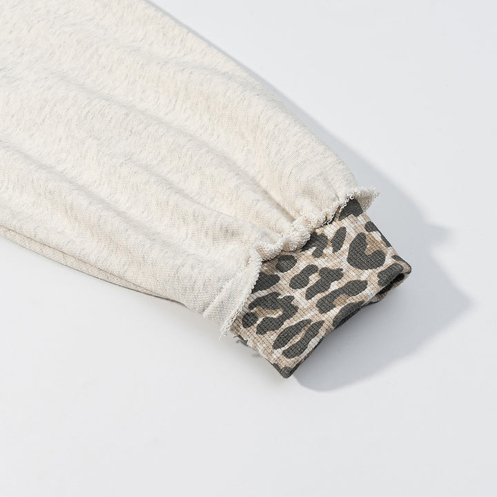 Women Oversized Hooded Sweatshirt with Leopard Print Lining and Destroy Details Mune Fashion