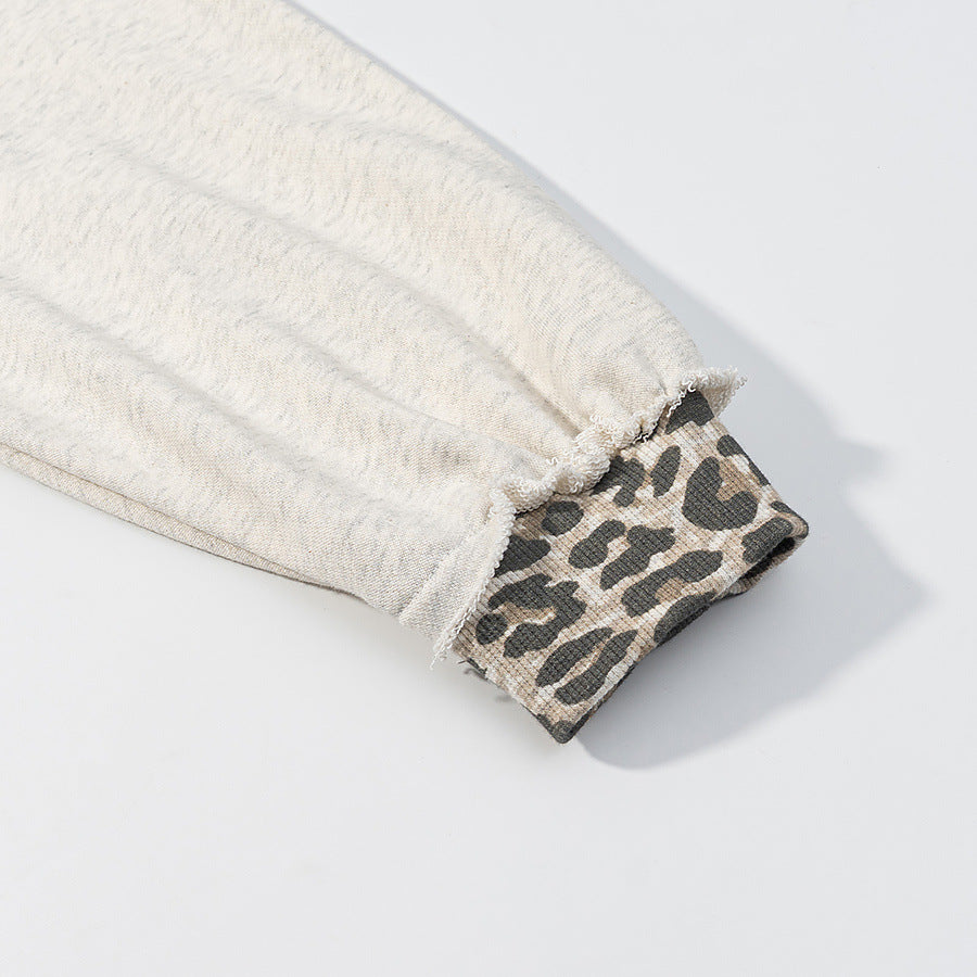 Women Oversized Hooded Sweatshirt with Leopard Print Lining and Destroy Details Mune Fashion
