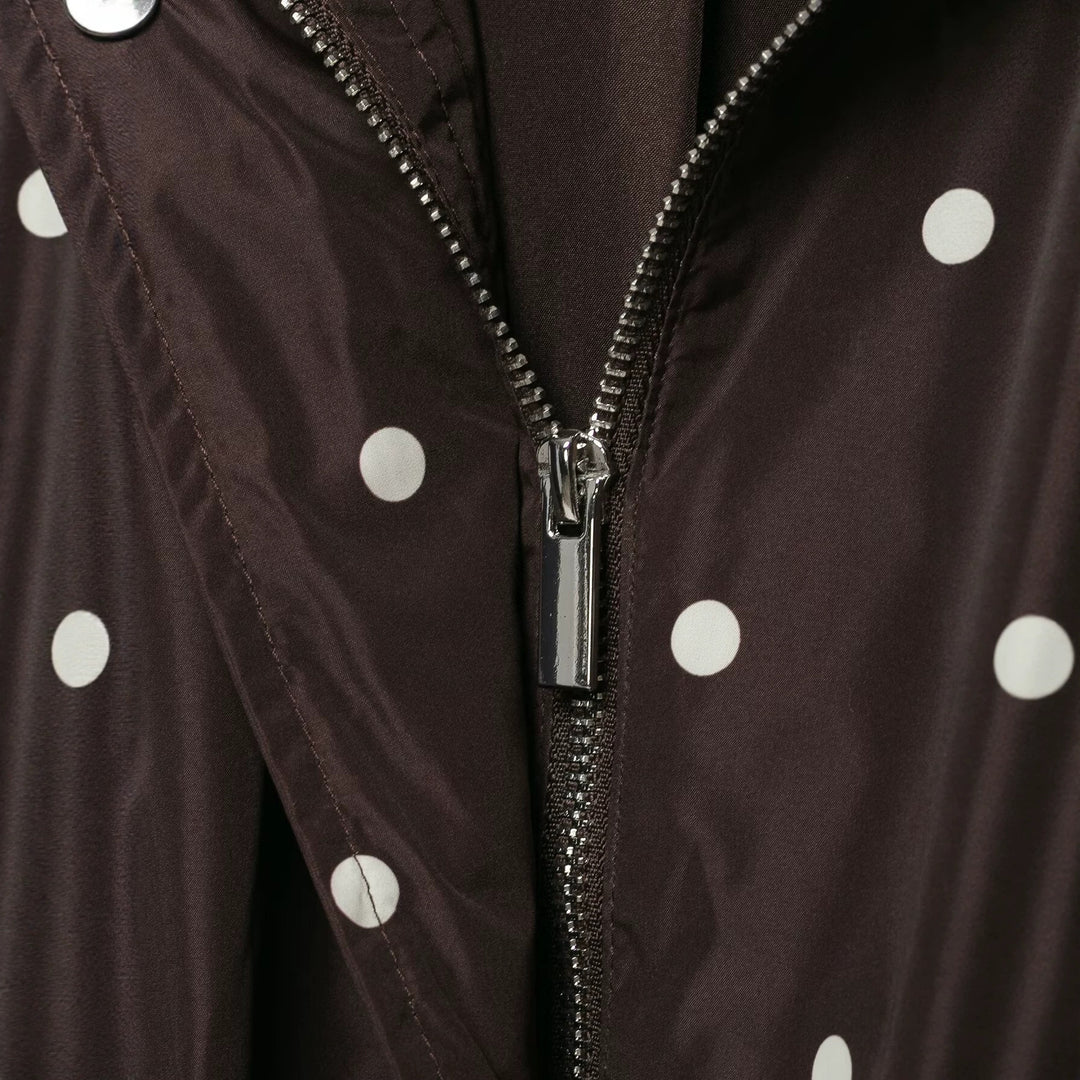 Women Lightweight Cropped Rain Jacket with Stand Collar, Snap Button Placket and Polka Dot Design Mune Fashion
