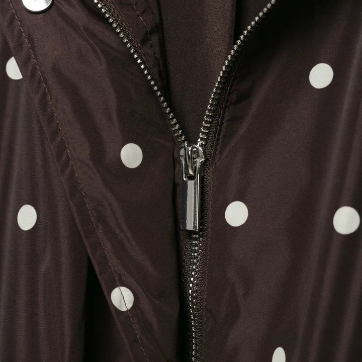 Women Lightweight Cropped Rain Jacket with Stand Collar, Snap Button Placket and Polka Dot Design Mune Fashion