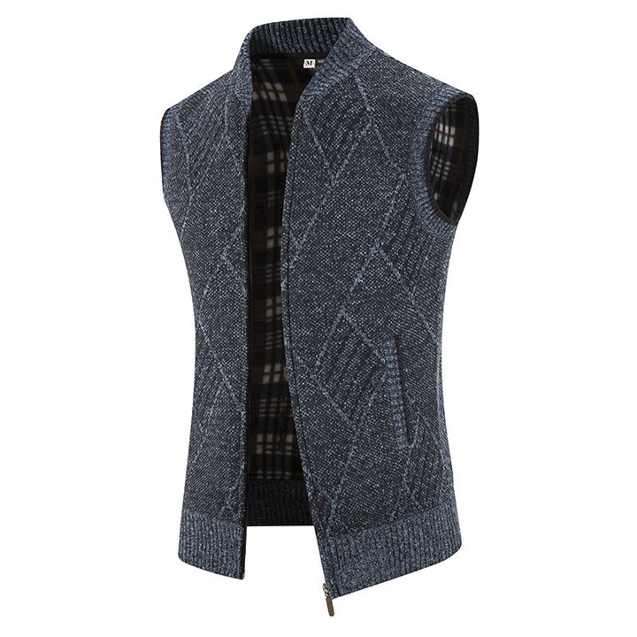 Men's sleeveless knitted vest with padded lining, full-length zipper, and structured weave look Mune Fashion