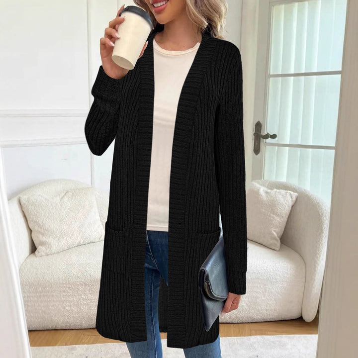 Women Longline Ribbed Knit Cardigan with Pockets Mune Fashion
