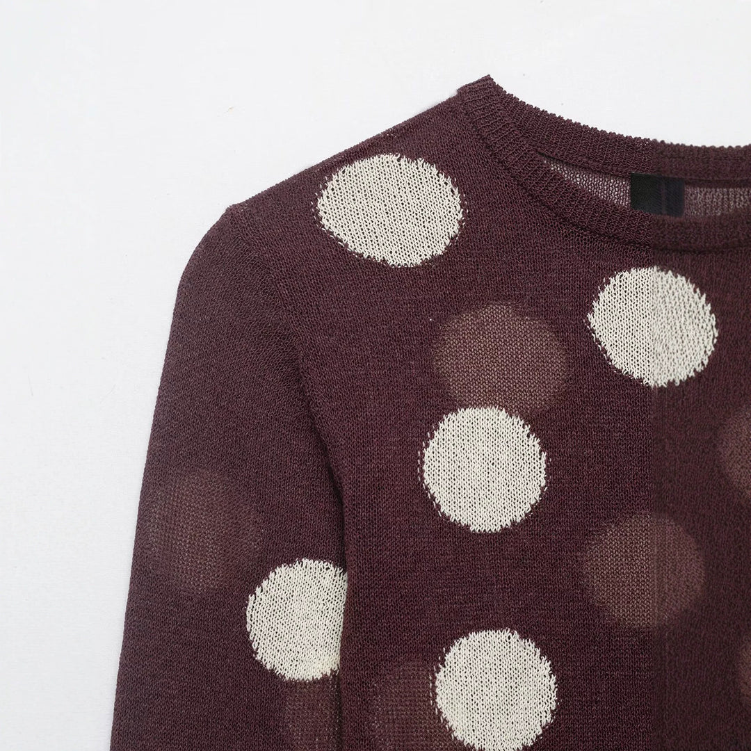 Women's Lightweight Polka Dot Fine Knit Sweater with Round Neck and Relaxed Fit Mune Fashion