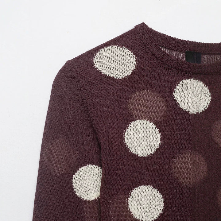 Women's Lightweight Polka Dot Fine Knit Sweater with Round Neck and Relaxed Fit Mune Fashion
