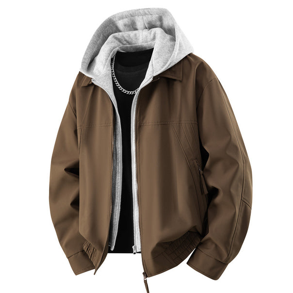 Men's Casual Layered Bomber Jacket with Integrated Hooded Inner Jacket, Two-Way Zipper & Elastic Hem Mune Fashion