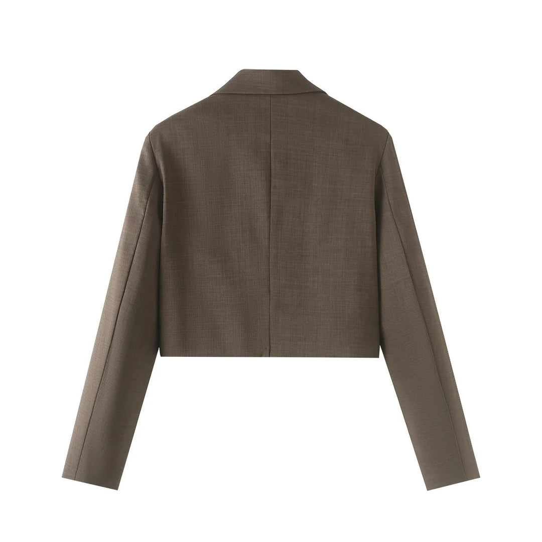 Women nan cropped lapel blazer set with short jacket and high-waist wide-leg pants Mune Fashion