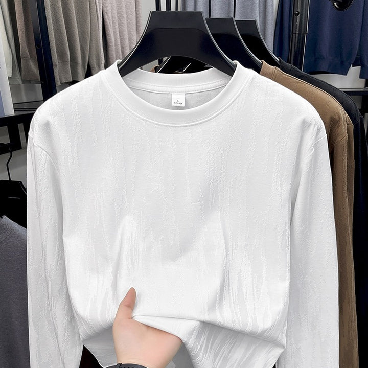 Men's finely structured long-sleeve shirt with round neck and subtle jacquard texture Mune Fashion