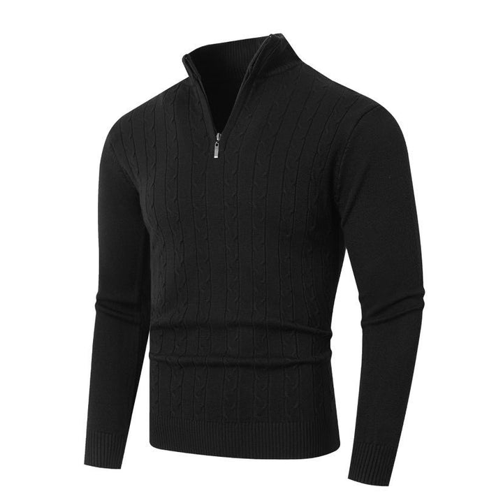 Men's ribbed half-zip sweater with cable pattern, stand-up collar and slim fit Mune Fashion